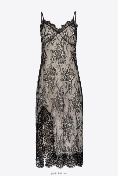 trumpos suknelės | DH06P55 nėriniuota apatinio trikotažo mini suknelė Pinko juodas/sviestas