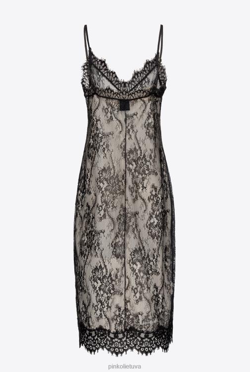 trumpos suknelės | DH06P55 nėriniuota apatinio trikotažo mini suknelė Pinko juodas/sviestas