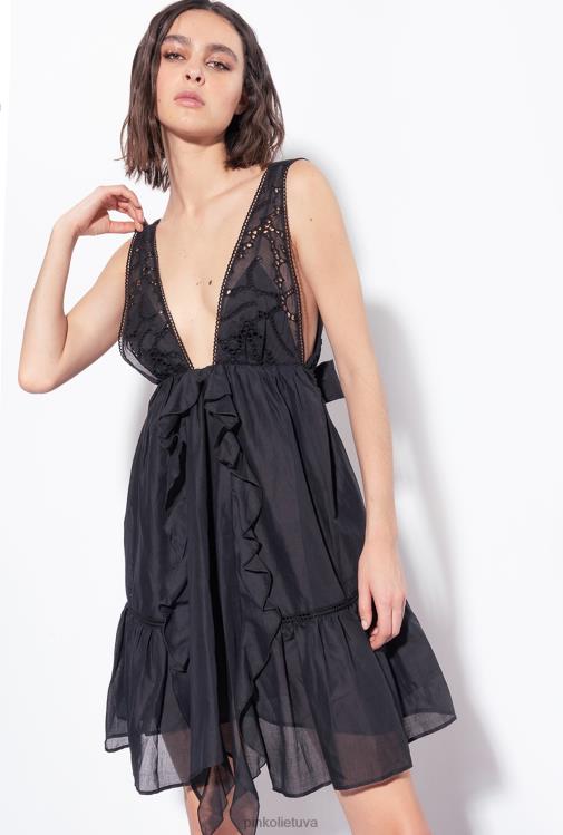 trumpos suknelės | DH06P60 muslino mini suknele Pinko limuzinas juodas