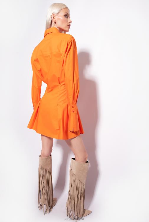 trumpos suknelės | DH06P64 trumpa medvilnės poplino marškinėlių suknelė Pinko ryškiai oranžinė