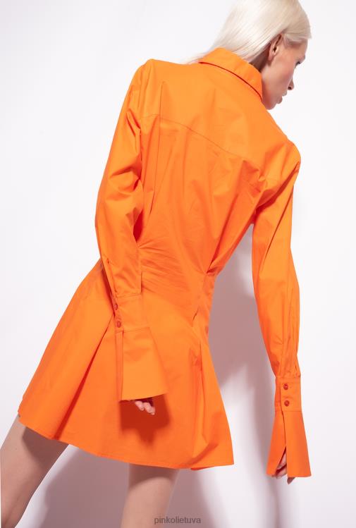 trumpos suknelės | DH06P64 trumpa medvilnės poplino marškinėlių suknelė Pinko ryškiai oranžinė