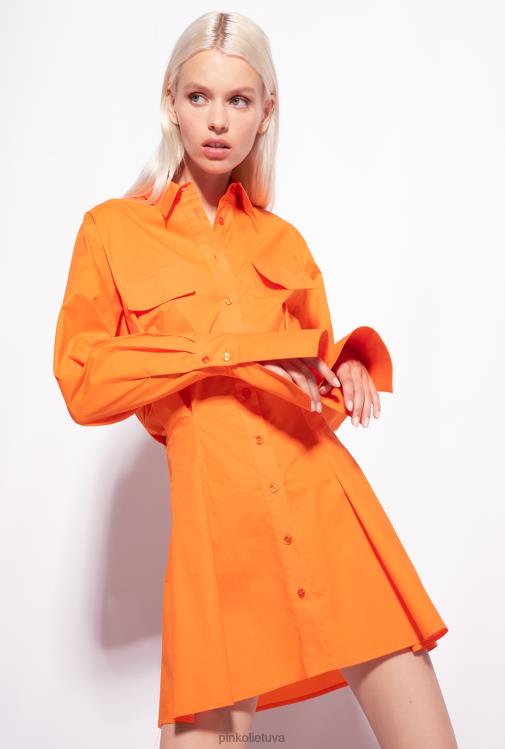 trumpos suknelės | DH06P64 trumpa medvilnės poplino marškinėlių suknelė Pinko ryškiai oranžinė