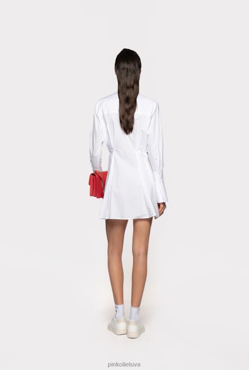 trumpos suknelės | DH06P65 trumpa medvilnės poplino marškinėlių suknelė Pinko ryškiai balta