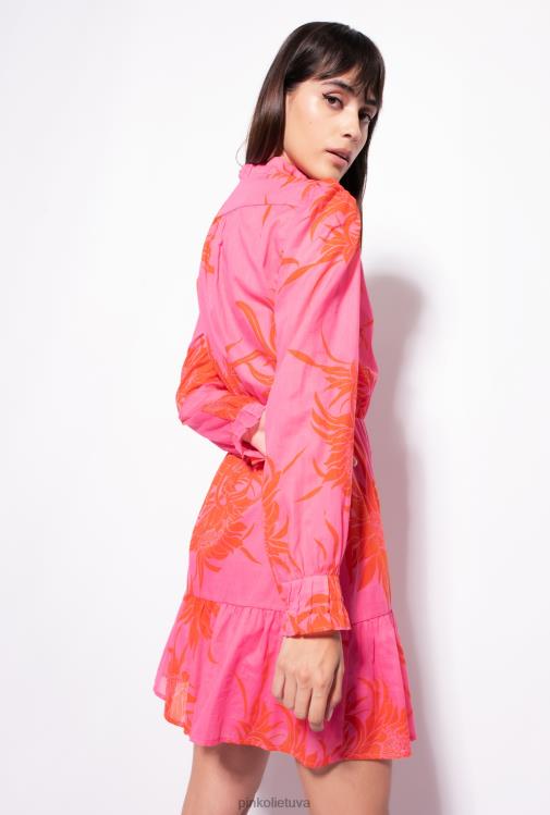 trumpos suknelės | DH06P66 trumpa suknelė su didelėmis gėlėmis Pinko rožinė/raudona