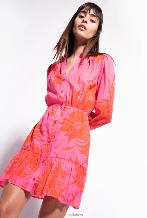 trumpos suknelės | DH06P66 trumpa suknelė su didelėmis gėlėmis Pinko rožinė/raudona