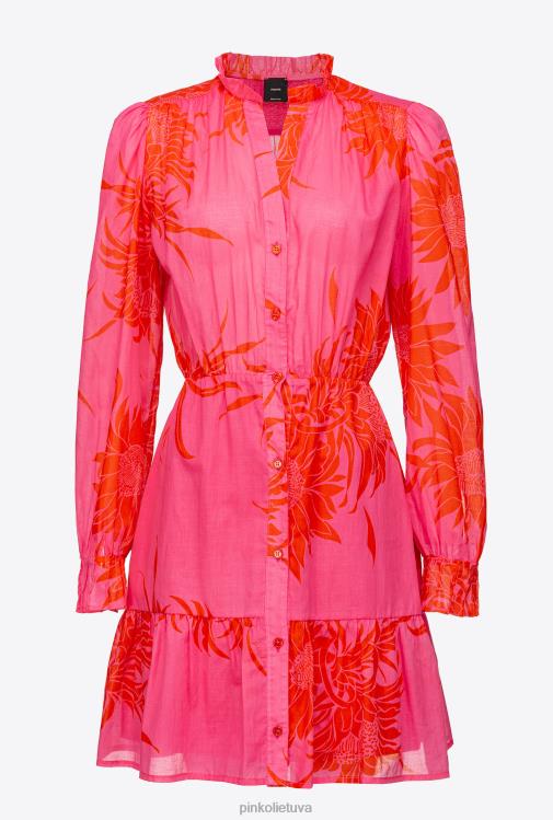 trumpos suknelės | DH06P66 trumpa suknelė su didelėmis gėlėmis Pinko rožinė/raudona