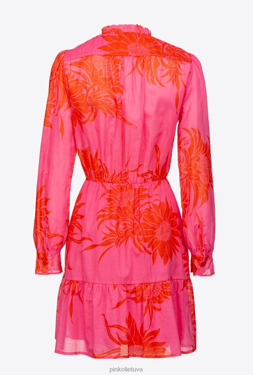 trumpos suknelės | DH06P66 trumpa suknelė su didelėmis gėlėmis Pinko rožinė/raudona