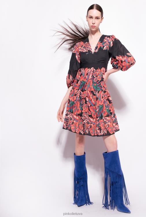 trumpos suknelės | DH06P82 tropinio rašto medvilnės suknelė Pinko keli. juoda/raudona