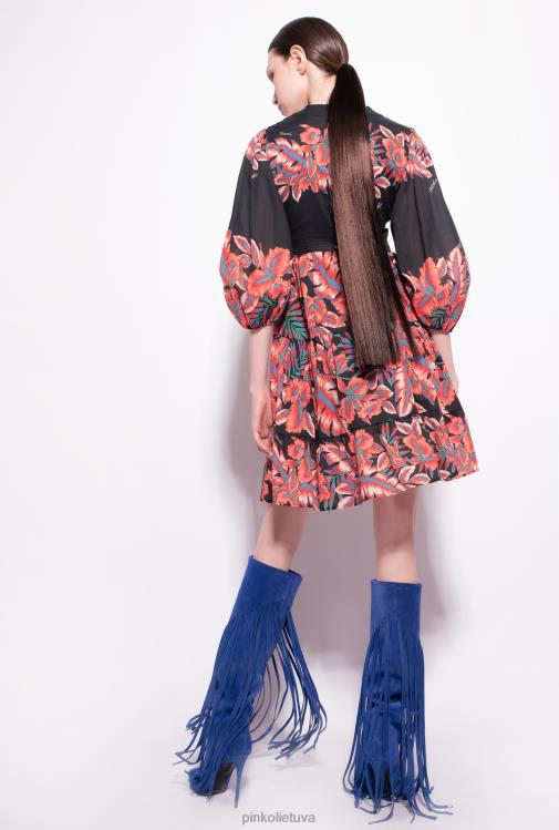 trumpos suknelės | DH06P82 tropinio rašto medvilnės suknelė Pinko keli. juoda/raudona