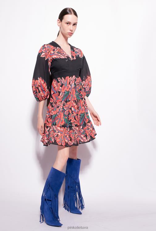 trumpos suknelės | DH06P82 tropinio rašto medvilnės suknelė Pinko keli. juoda/raudona