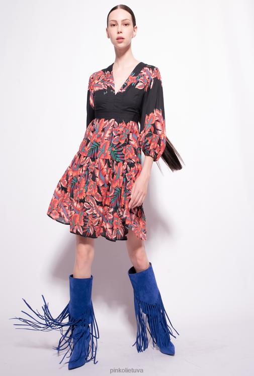 trumpos suknelės | DH06P82 tropinio rašto medvilnės suknelė Pinko keli. juoda/raudona