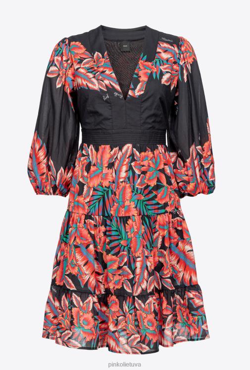 trumpos suknelės | DH06P82 tropinio rašto medvilnės suknelė Pinko keli. juoda/raudona