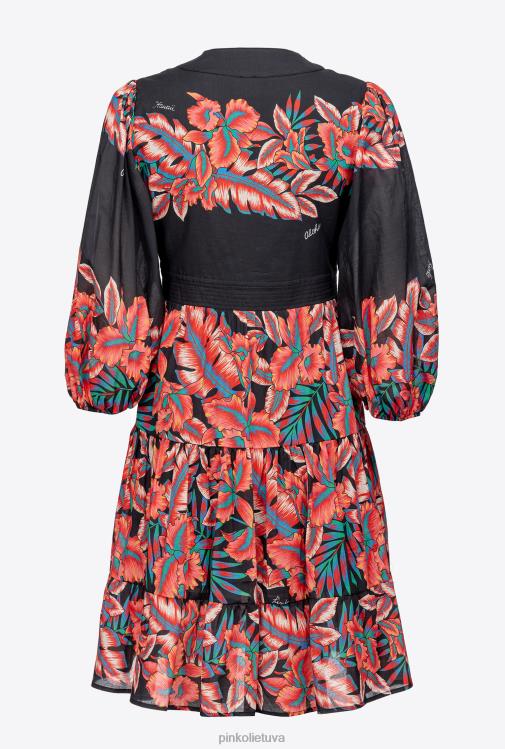 trumpos suknelės | DH06P82 tropinio rašto medvilnės suknelė Pinko keli. juoda/raudona