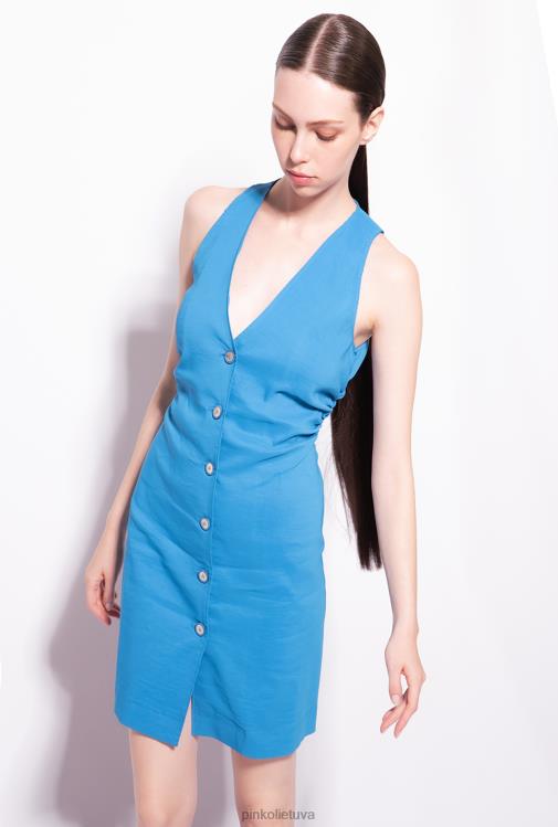 trumpos suknelės | DH06P83 lininė suknelė su sagomis Pinko direktorius mėlynas