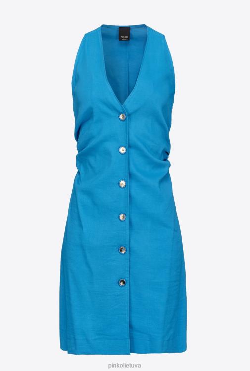 trumpos suknelės | DH06P83 lininė suknelė su sagomis Pinko direktorius mėlynas