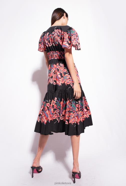 vidutinio ilgio suknelės | DH06P106 tropinio rašto poplino suknelė Pinko keli. juoda/raudona