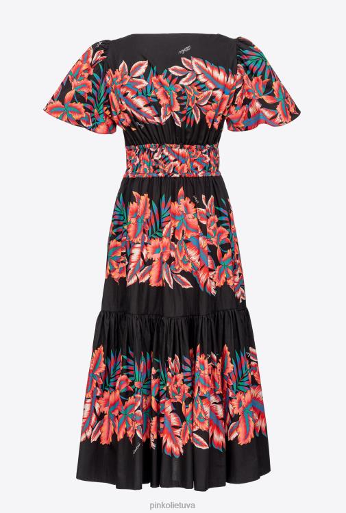 vidutinio ilgio suknelės | DH06P106 tropinio rašto poplino suknelė Pinko keli. juoda/raudona