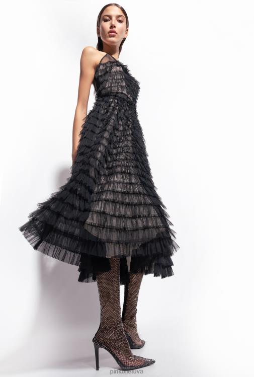 vidutinio ilgio suknelės | DH06P116 raukinto tiulio midi suknelė Pinko juoda/nuoga