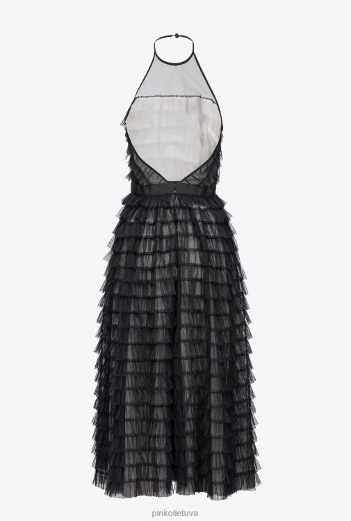 vidutinio ilgio suknelės | DH06P116 raukinto tiulio midi suknelė Pinko juoda/nuoga