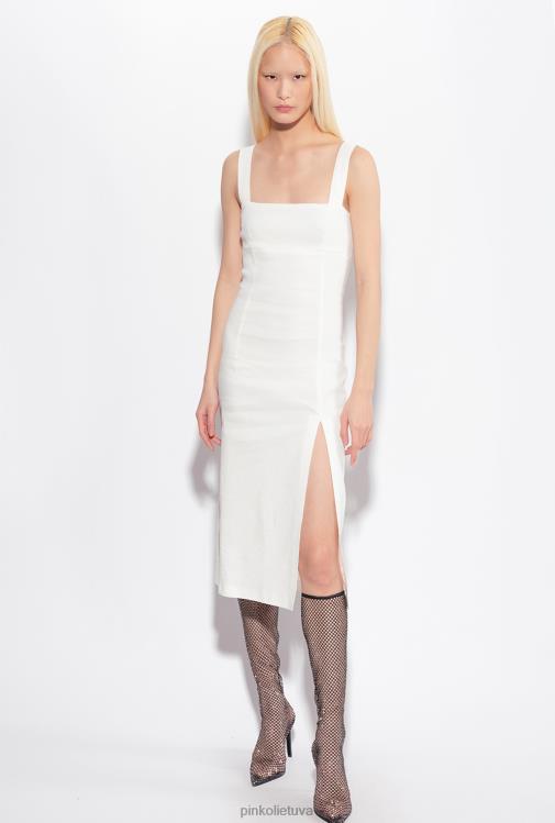 vidutinio ilgio suknelės | DH06P121 tamprios lininės suknelės iki blauzdos Pinko debesis baltas