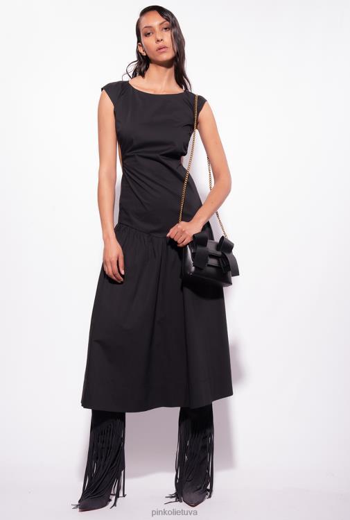 vidutinio ilgio suknelės | DH06P158 poplino suknelė atvira nugara Pinko limuzinas juodas