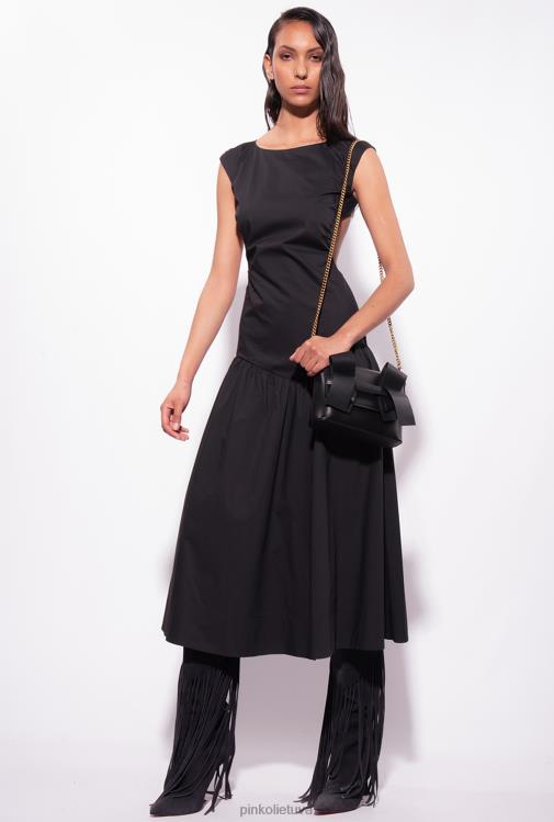 vidutinio ilgio suknelės | DH06P158 poplino suknelė atvira nugara Pinko limuzinas juodas