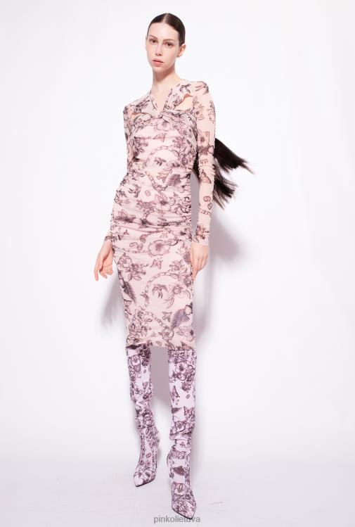 vidutinio ilgio suknelės | DH06P163 plono kirpimo suknelė su tatuiruotėmis Pinko nuogas/juodas