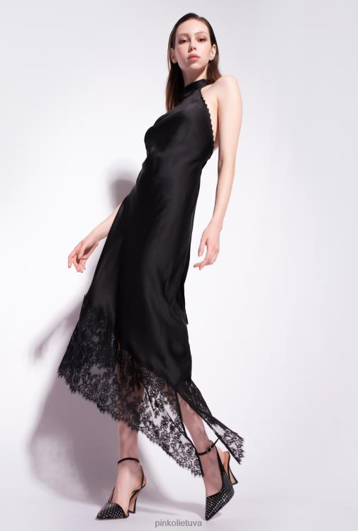 vidutinio ilgio suknelės | DH06P223 Midi suknelė be nugaros su nėriniais Pinko limuzinas juodas