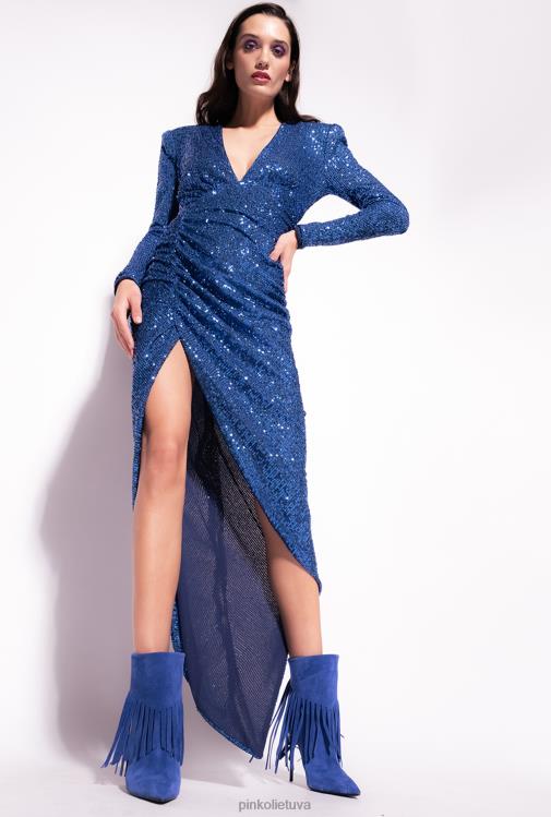 vidutinio ilgio suknelės | DH06P226 pilnai blizgučiais puošta midi suknelė Pinko mėlyna