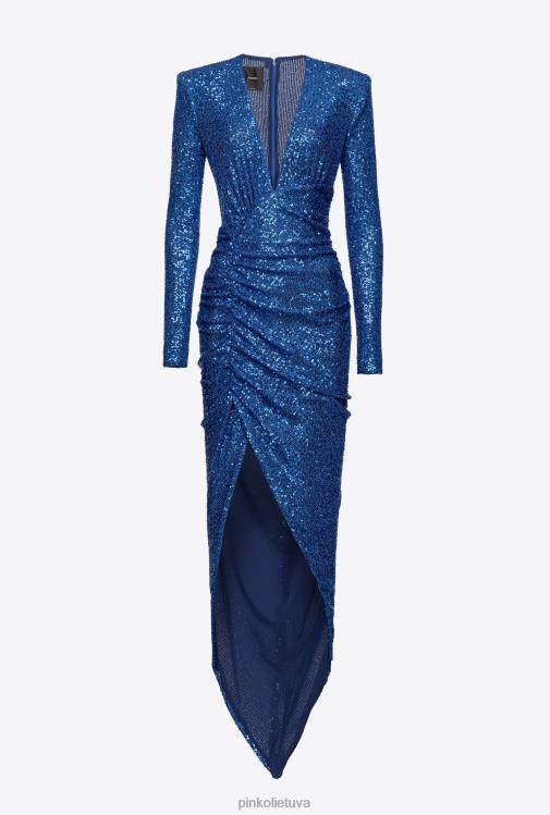 vidutinio ilgio suknelės | DH06P226 pilnai blizgučiais puošta midi suknelė Pinko mėlyna