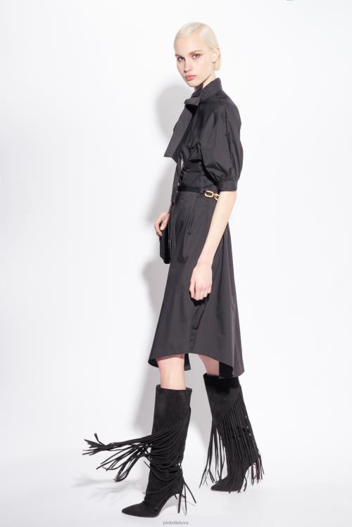 vidutinio ilgio suknelės | DH06P39 medvilninių poplino marškinių suknelė su juostele Pinko limuzinas juodas