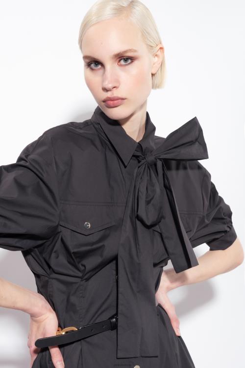 vidutinio ilgio suknelės | DH06P39 medvilninių poplino marškinių suknelė su juostele Pinko limuzinas juodas