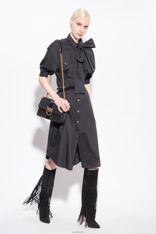 vidutinio ilgio suknelės | DH06P39 medvilninių poplino marškinių suknelė su juostele Pinko limuzinas juodas