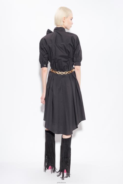 vidutinio ilgio suknelės | DH06P39 medvilninių poplino marškinių suknelė su juostele Pinko limuzinas juodas