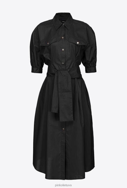 vidutinio ilgio suknelės | DH06P39 medvilninių poplino marškinių suknelė su juostele Pinko limuzinas juodas