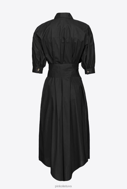 vidutinio ilgio suknelės | DH06P39 medvilninių poplino marškinių suknelė su juostele Pinko limuzinas juodas