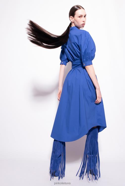 vidutinio ilgio suknelės | DH06P40 medvilninių poplino marškinių suknelė su juostele Pinko mėlyna