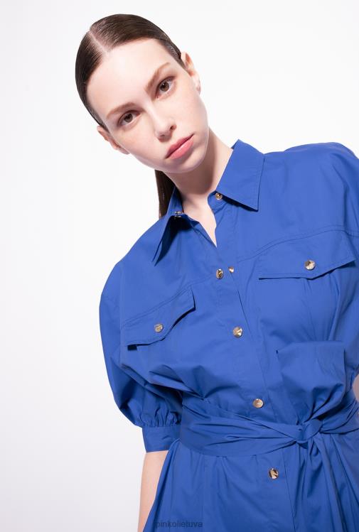 vidutinio ilgio suknelės | DH06P40 medvilninių poplino marškinių suknelė su juostele Pinko mėlyna