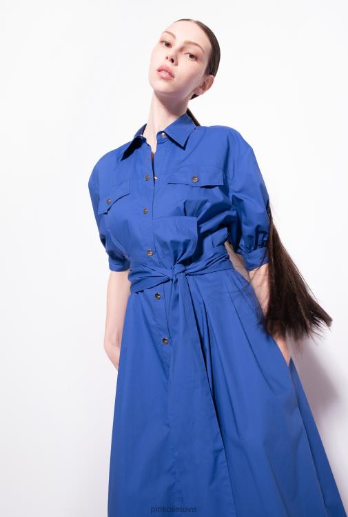 vidutinio ilgio suknelės | DH06P40 medvilninių poplino marškinių suknelė su juostele Pinko mėlyna