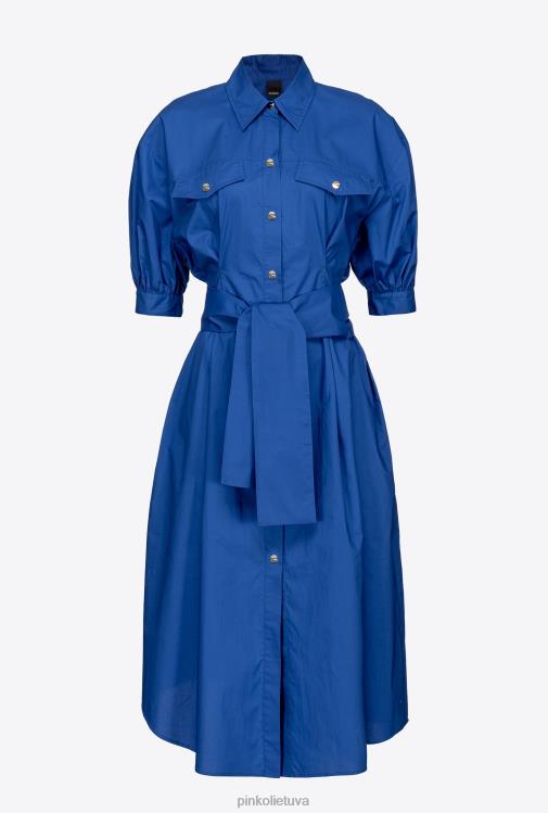 vidutinio ilgio suknelės | DH06P40 medvilninių poplino marškinių suknelė su juostele Pinko mėlyna