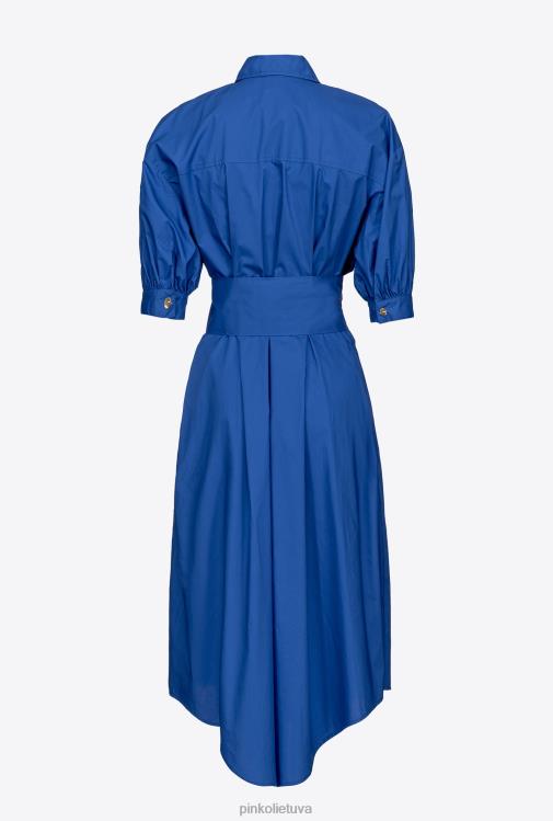vidutinio ilgio suknelės | DH06P40 medvilninių poplino marškinių suknelė su juostele Pinko mėlyna