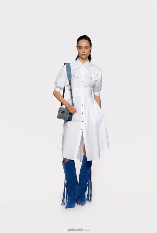 vidutinio ilgio suknelės | DH06P41 medvilninių poplino marškinių suknelė su juostele Pinko ryškiai balta