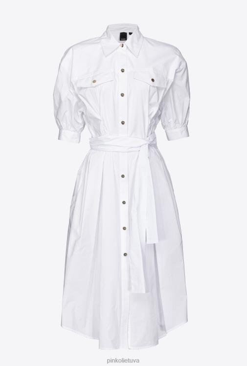 vidutinio ilgio suknelės | DH06P41 medvilninių poplino marškinių suknelė su juostele Pinko ryškiai balta