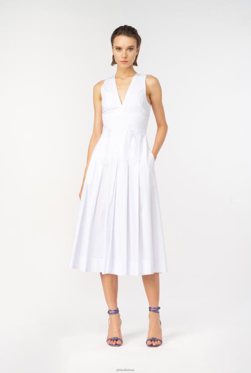 vidutinio ilgio suknelės | DH06P46 klostuota poplino suknelė Pinko ryškiai balta