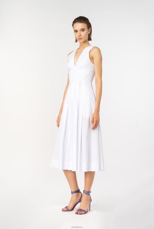 vidutinio ilgio suknelės | DH06P46 klostuota poplino suknelė Pinko ryškiai balta