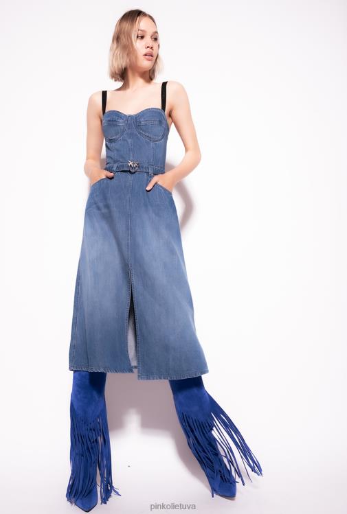 vidutinio ilgio suknelės | DH06P56 džinsinė krūtinė suknelė Pinko tamsus vidurinis skalbimas