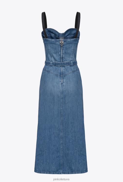 vidutinio ilgio suknelės | DH06P56 džinsinė krūtinė suknelė Pinko tamsus vidurinis skalbimas