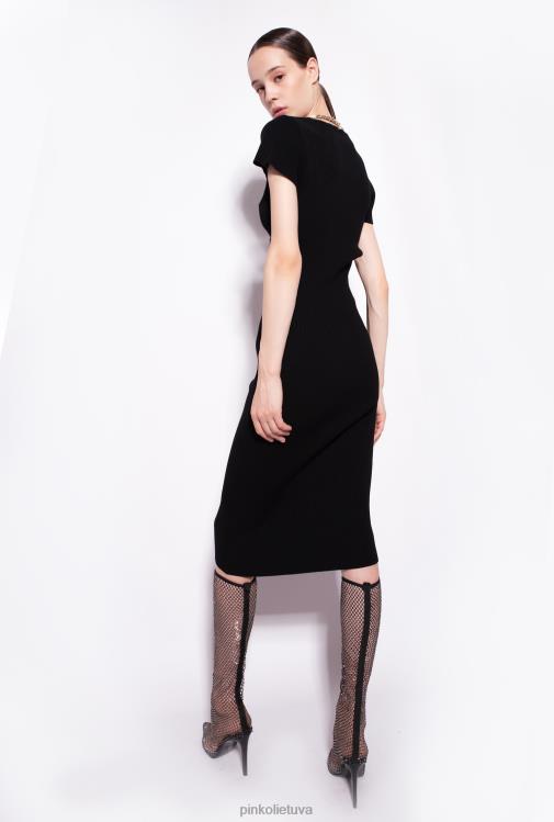 vidutinio ilgio suknelės | DH06P71 megzta suknelė iki blauzdos su grandinėle Pinko limuzinas juodas