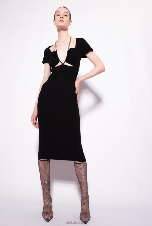 vidutinio ilgio suknelės | DH06P71 megzta suknelė iki blauzdos su grandinėle Pinko limuzinas juodas