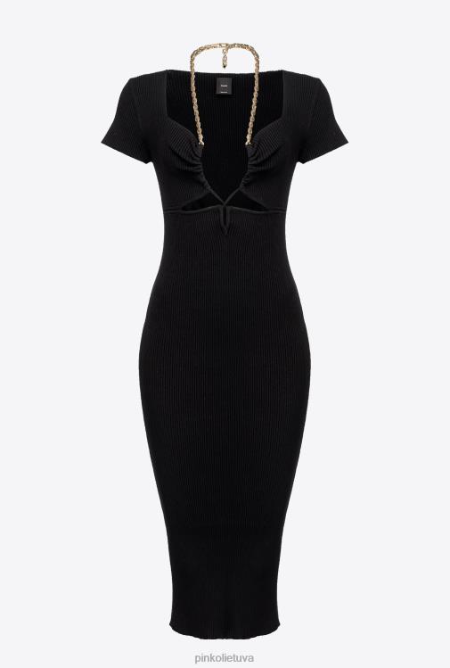 vidutinio ilgio suknelės | DH06P71 megzta suknelė iki blauzdos su grandinėle Pinko limuzinas juodas